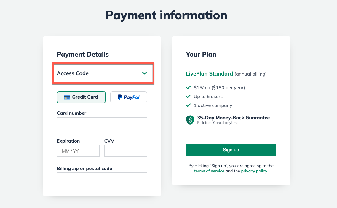 payment information screen access code highlighted.png