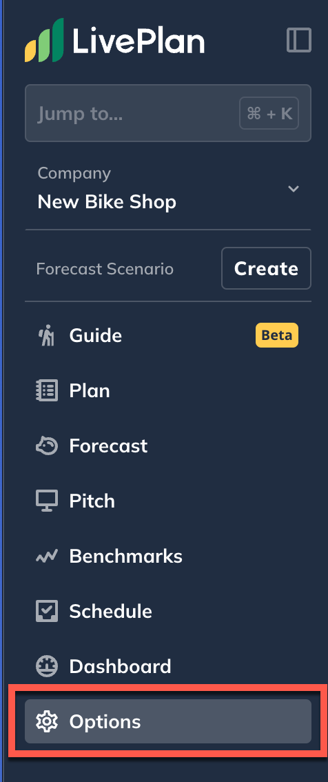 Liveplan menu with options highlighted.png